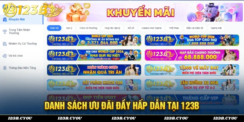 Danh sách chương trình ưu đãi đầy hấp dẫn tại 123B