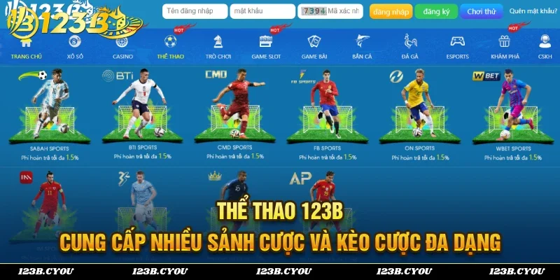 Thể thao 123B cung cấp nhiều sảnh cược và danh mục trò chơi đa dạng